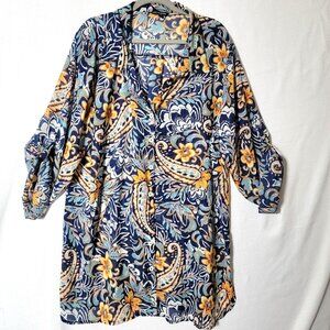 Club Z Collection Tunic Dress Womens Sz 2X Button Up Roll Tab Sleeve Paisley Y2K